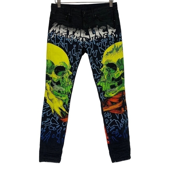 R13 Kate Low Rise Slim Straight Leg Limited Edition Metallica Jeans Size 27 - Picture 2 of 14